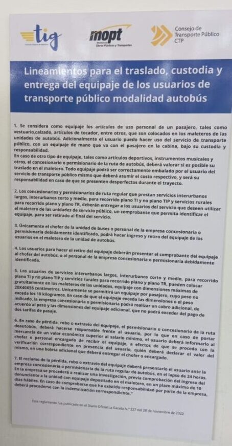Aviso Tarifas Ilegales TIG Guanacaste